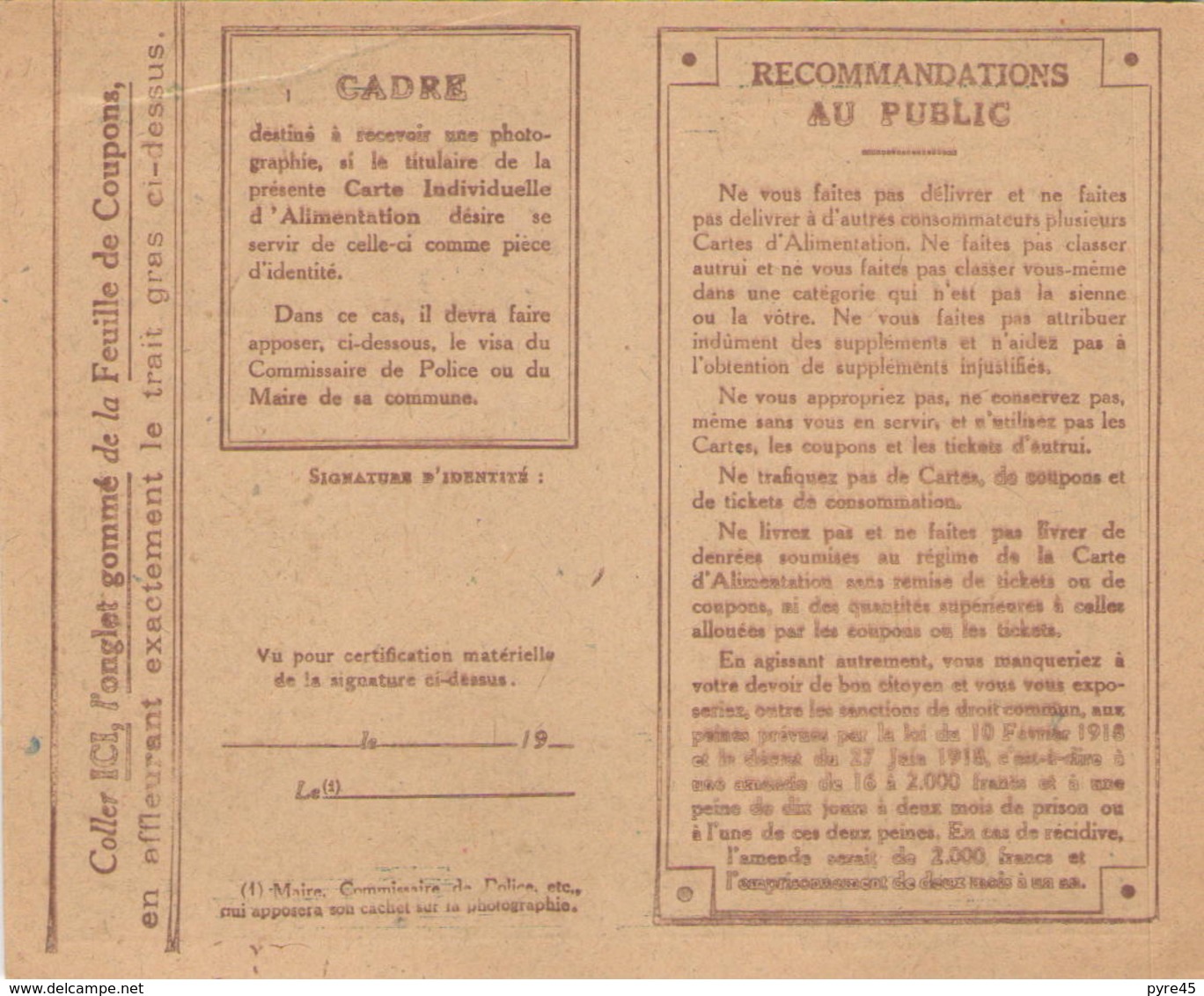 Carte Individuelle D'alimentation Vierge - Documents