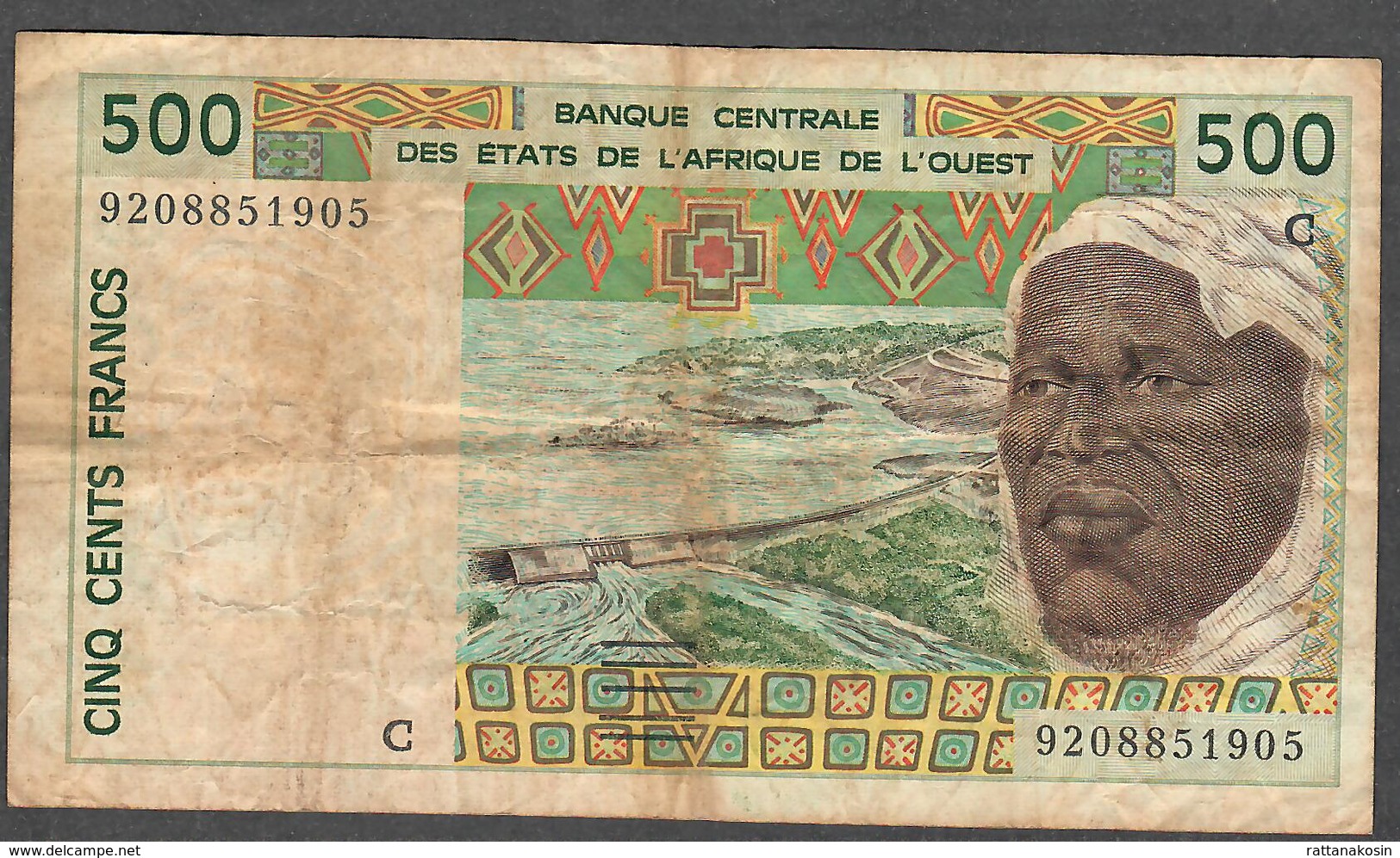 W.A.S. LETTER C BURKINA FASO  P310Cb 500 FRANCS (19)92 F-VF NO P.h. ! - États D'Afrique De L'Ouest