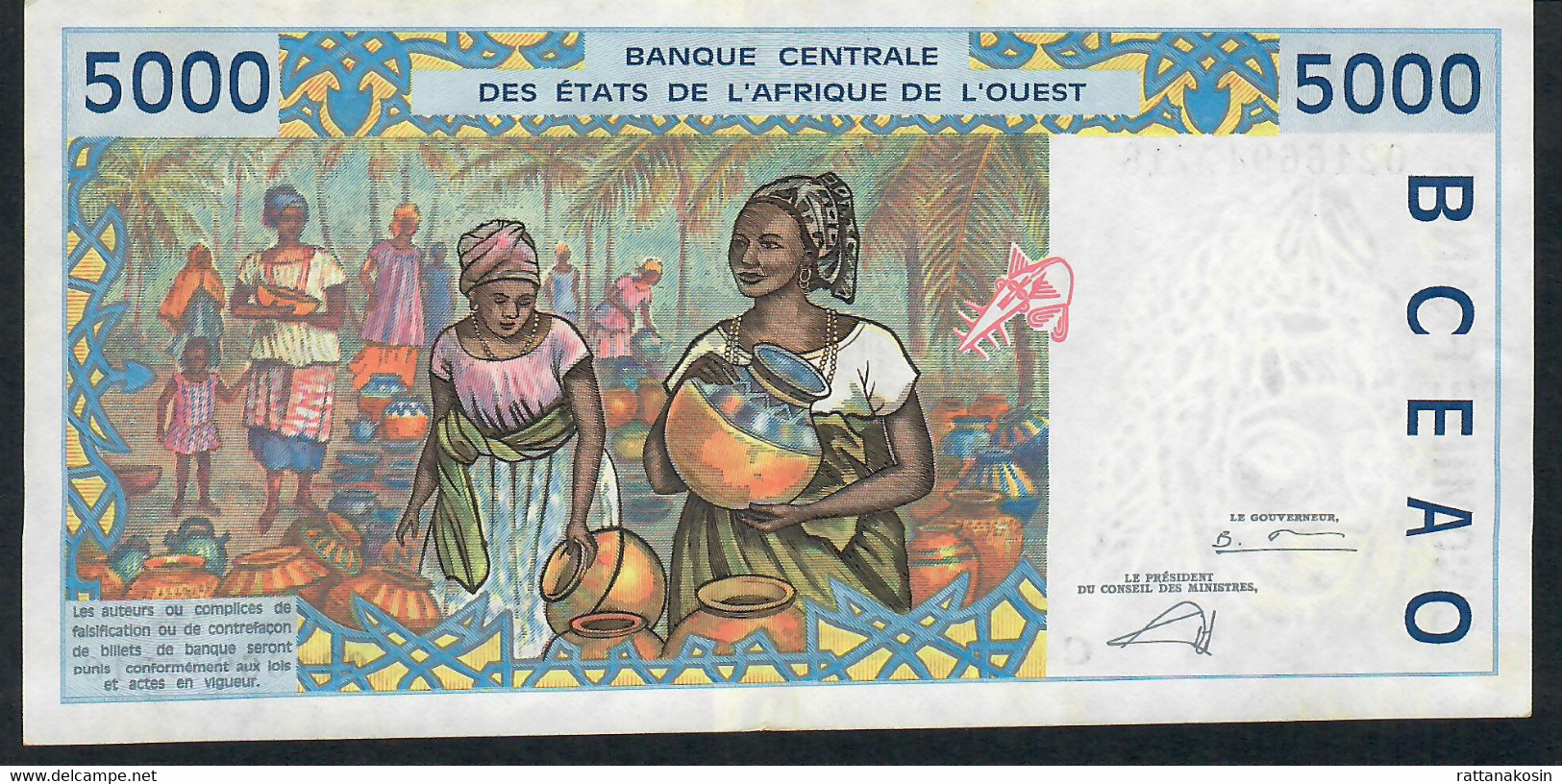 W.A.S. LETTER C BURKINA FASO  P313Cl 5000 FRANCS (20)02 XF-AU - West African States