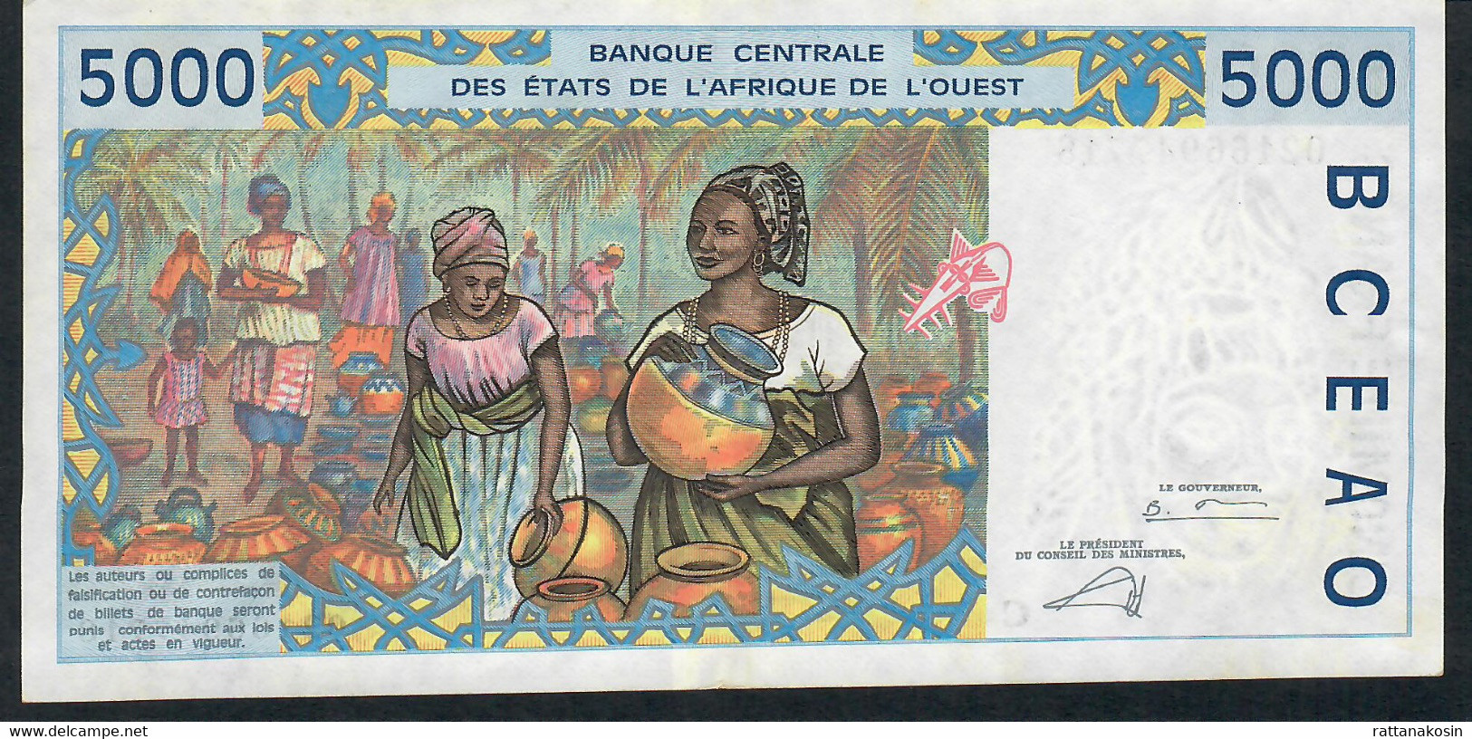 W.A.S. LETTER C BURKINA FASO  P313Cl 5000 FRANCS (20)02 XF-AU - États D'Afrique De L'Ouest