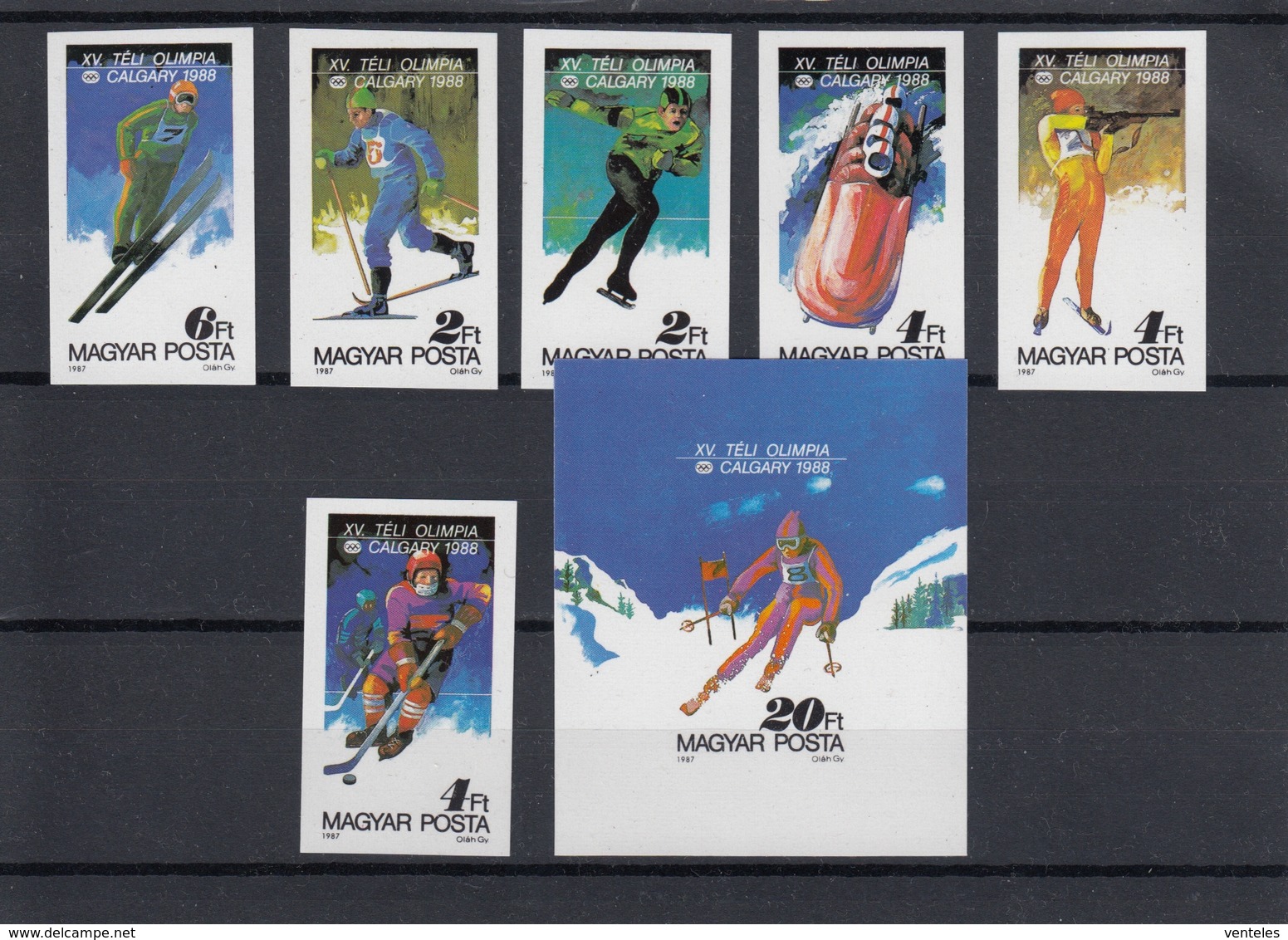 Hungary  24.11.1987 Mi # 3929-34В Bl 193В 1988 Calgary Winter Olympics IMPERF MNH OG - Inverno1988: Calgary