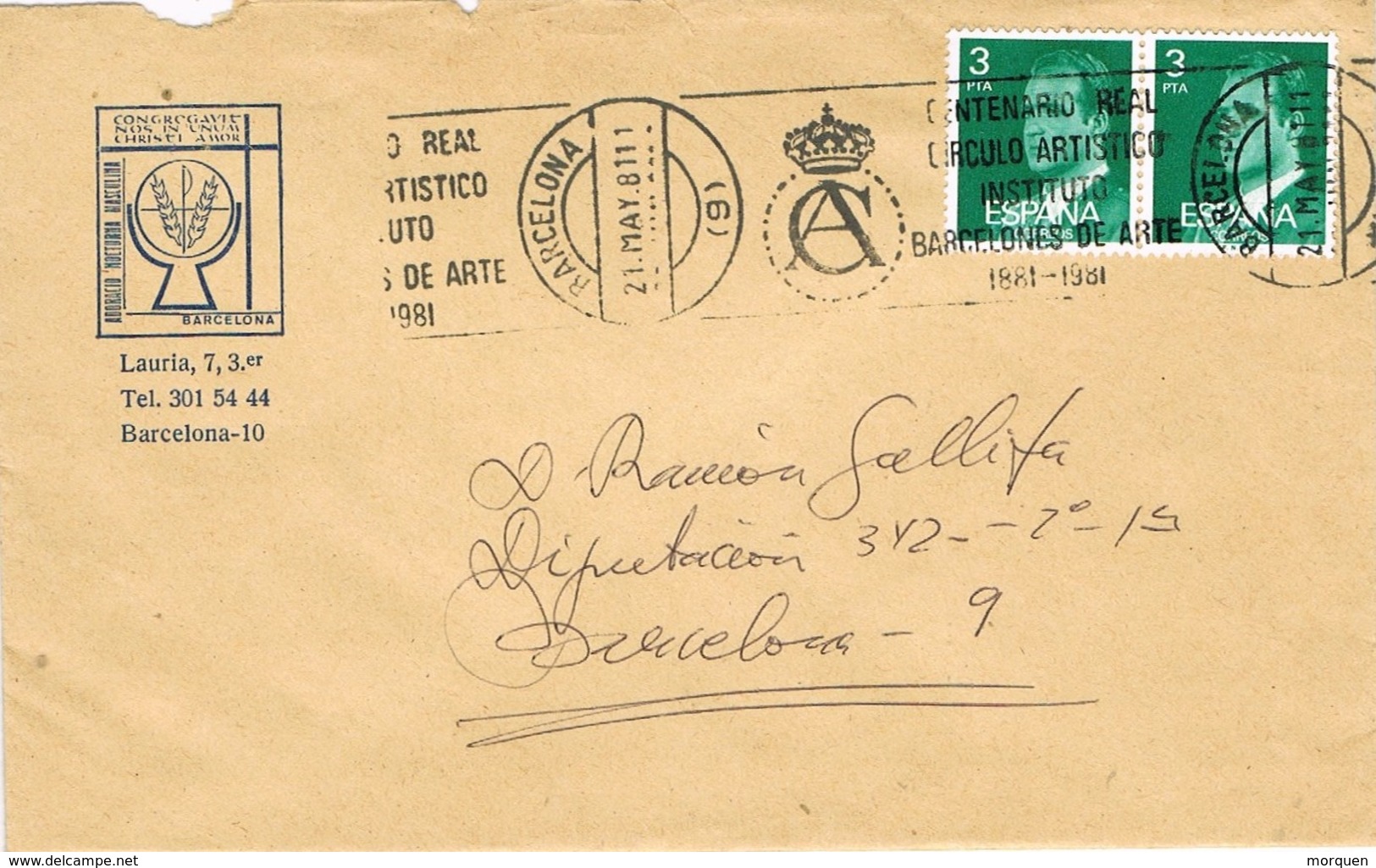 28714. Carta BARCELONA 1981. Rodillo Especial Real Circulo Artistico Instituto ARTE - Cartas & Documentos