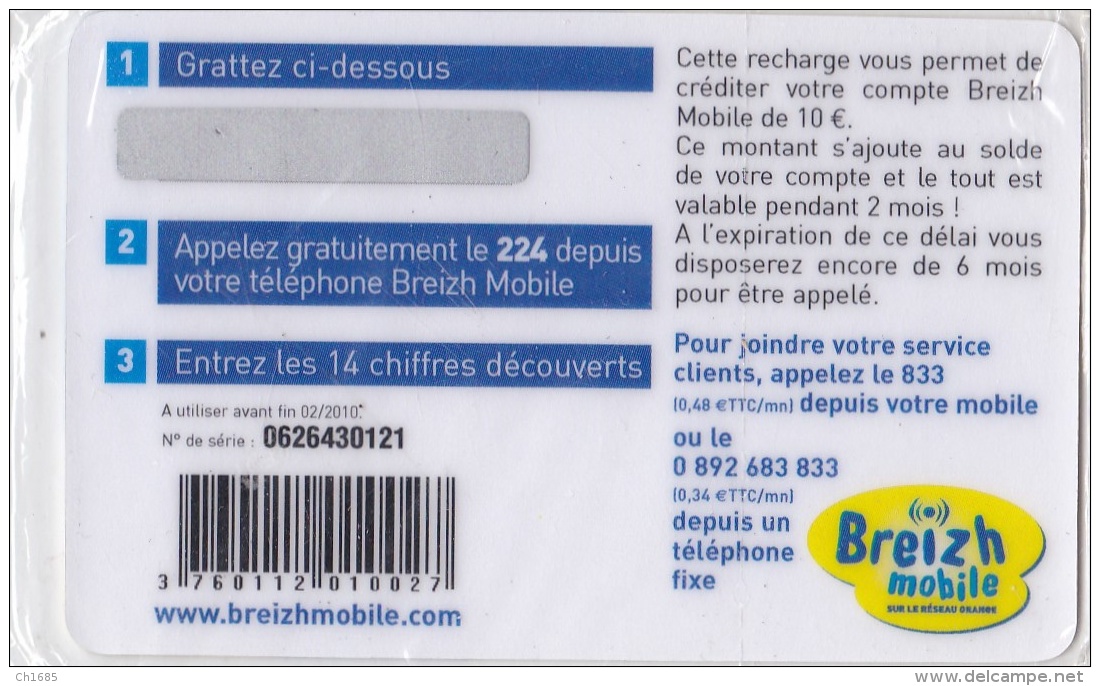 Phare Télécarte Neuve De 10 &euro;  BREIZH MOBILE  Dans Son Blister  . - Lighthouses