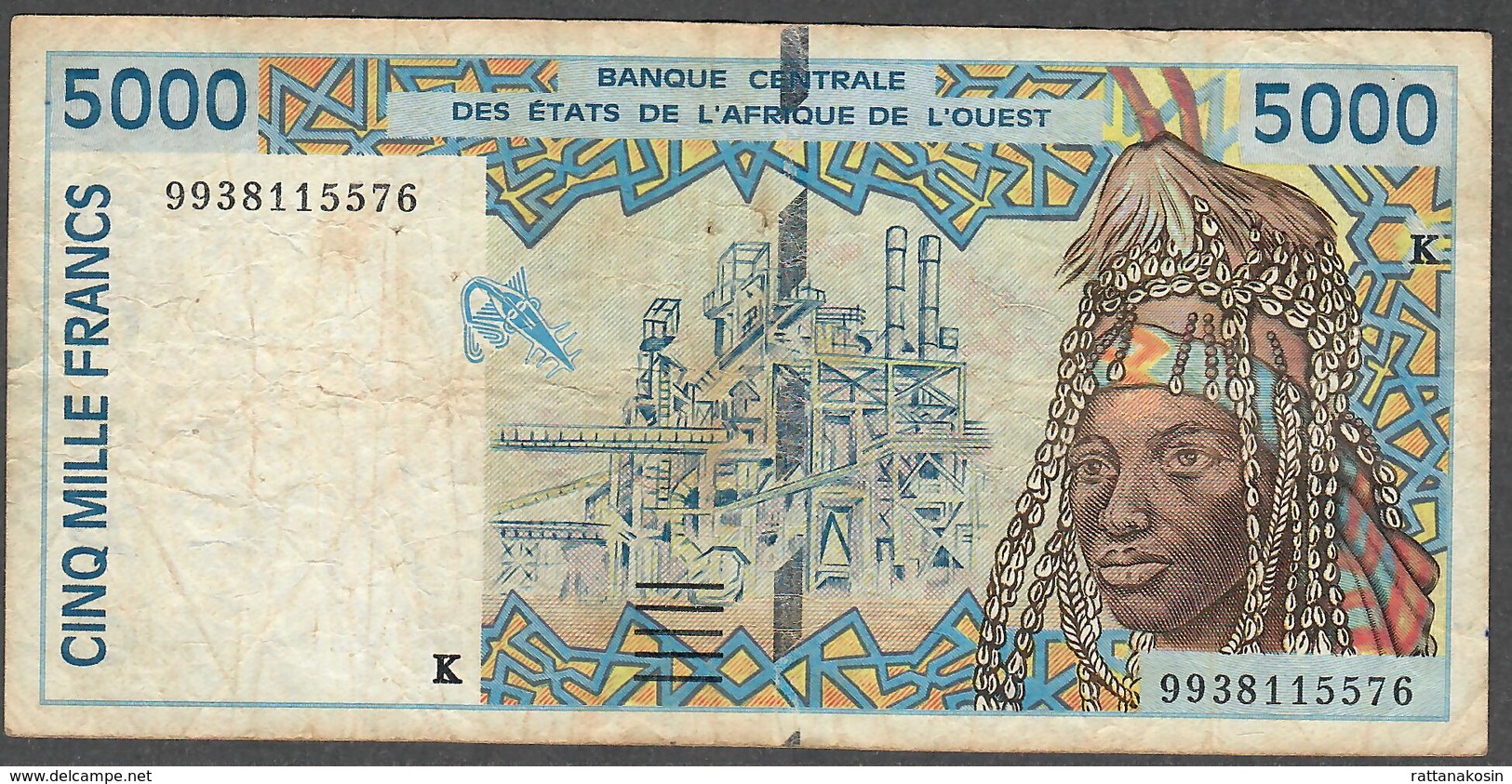 W.A.S. LETTER K SENEGAL  P713Ki  5000 FRANCS (19)98 Signature 29 FINE - États D'Afrique De L'Ouest