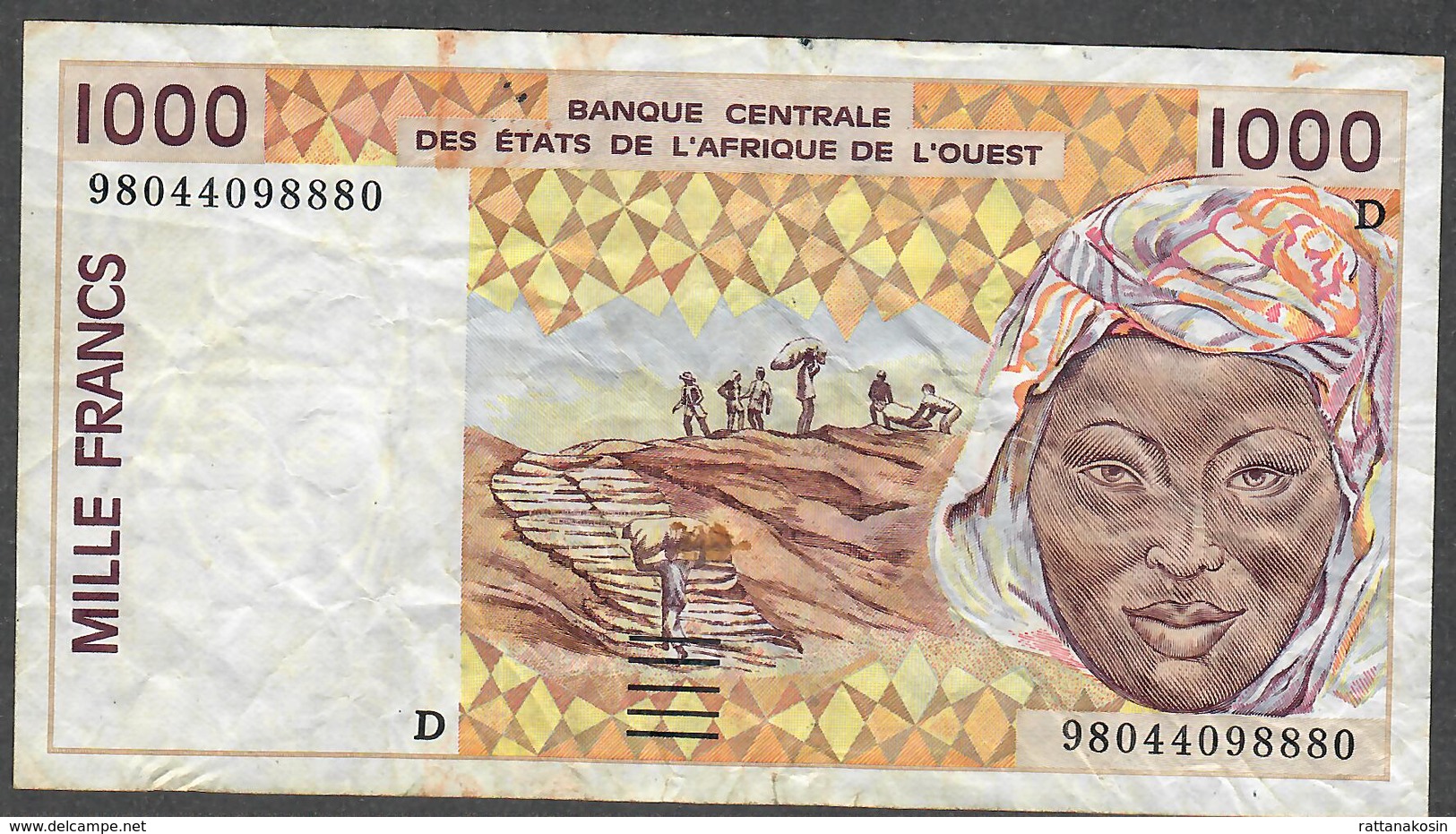 W.A.S. LETTER D MALI  P411Dh  1000 FRANCS (19)98 VF NO P.h. ! - Stati Dell'Africa Occidentale