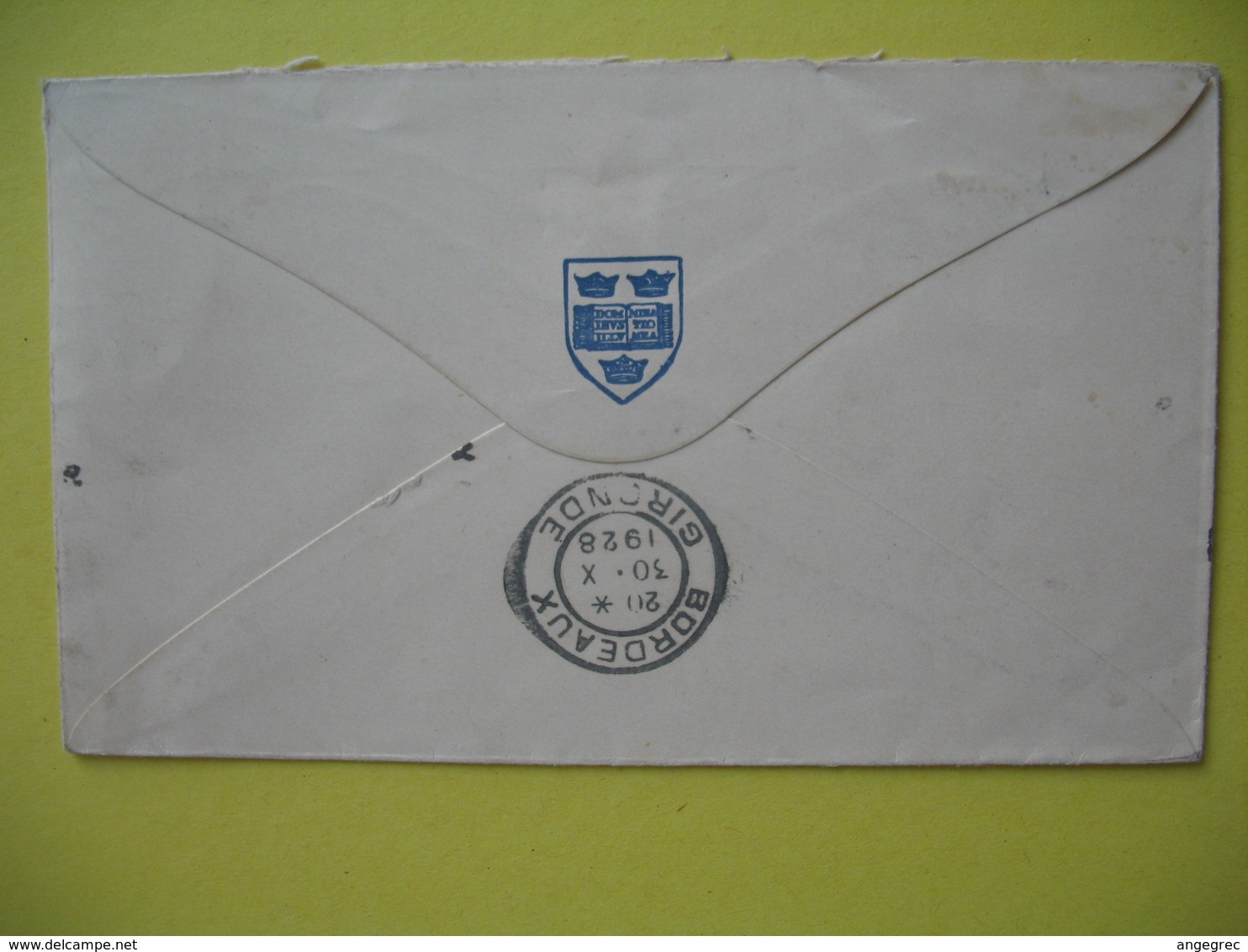 Lettre Perforé Perfin  CP Post Office London To France Bordeaux  1928 - Perforés