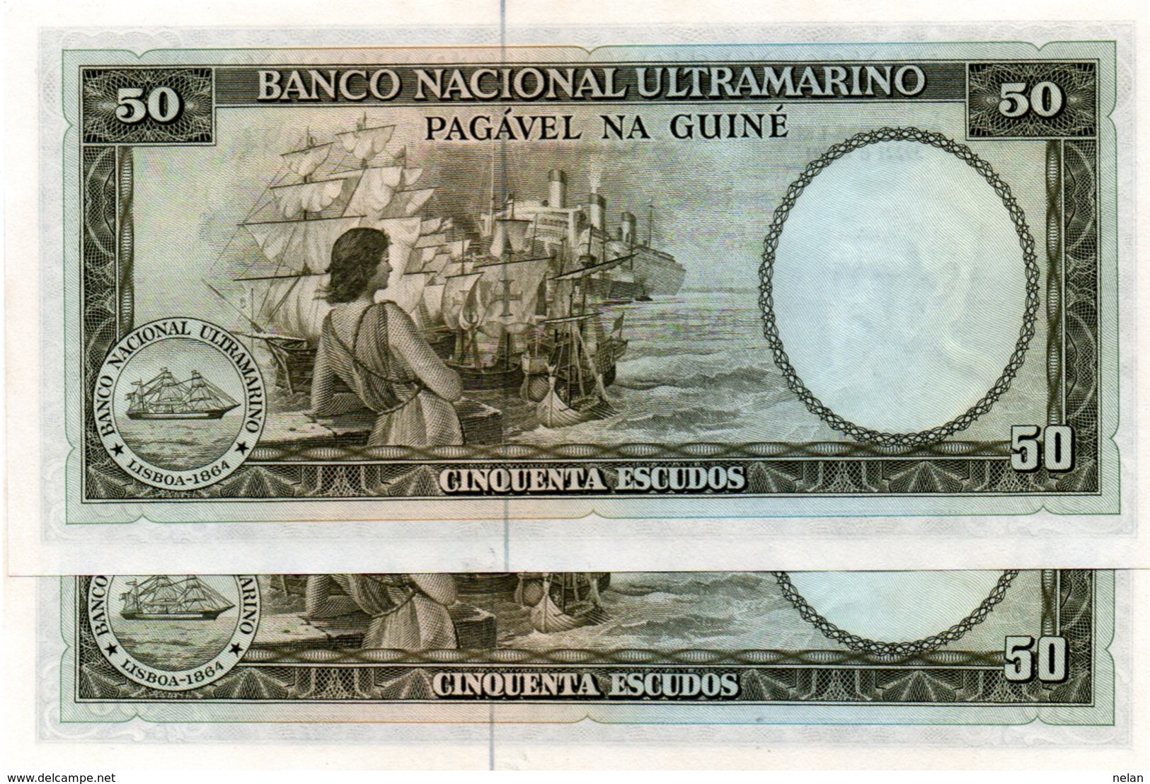 BANCONOTA GUINEEA PORTUGHESA 50 ESCUDOS 1971 P-44a CONSECUTIVE-UNC-BANCO NACIONAL ULTRAMARINO - Guinea Equatoriale