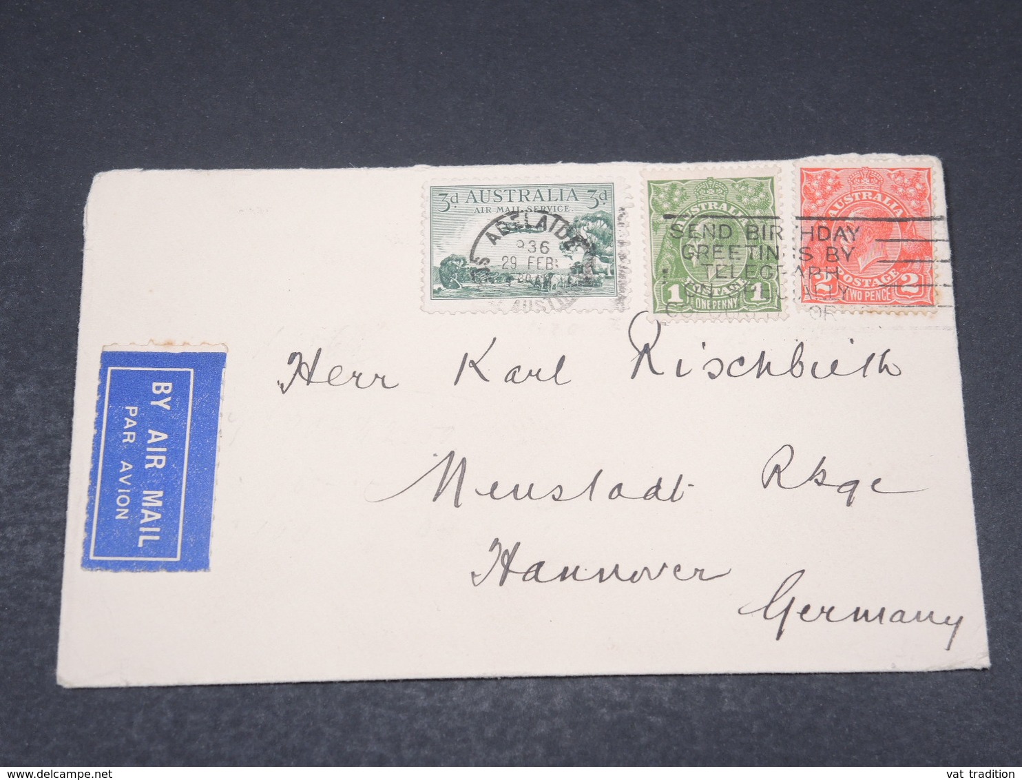 AUSTRALIE - Enveloppe D'Adelaïde Pour L 'Allemagne En 1936 - L 17299 - Briefe U. Dokumente