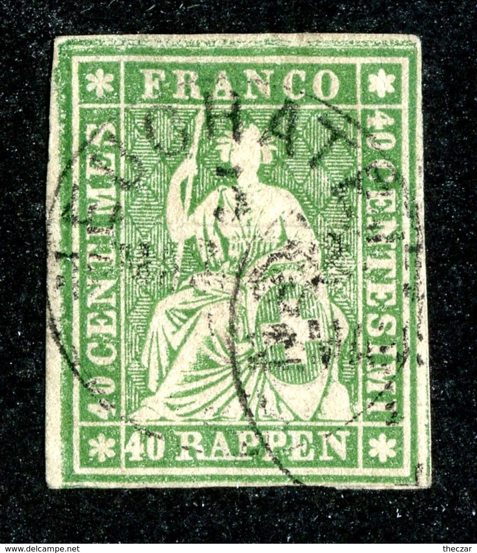 W6775  Swiss 1858  Scott #40 (o) SCV $100. 4 Margins - Offers Welcome - Used Stamps