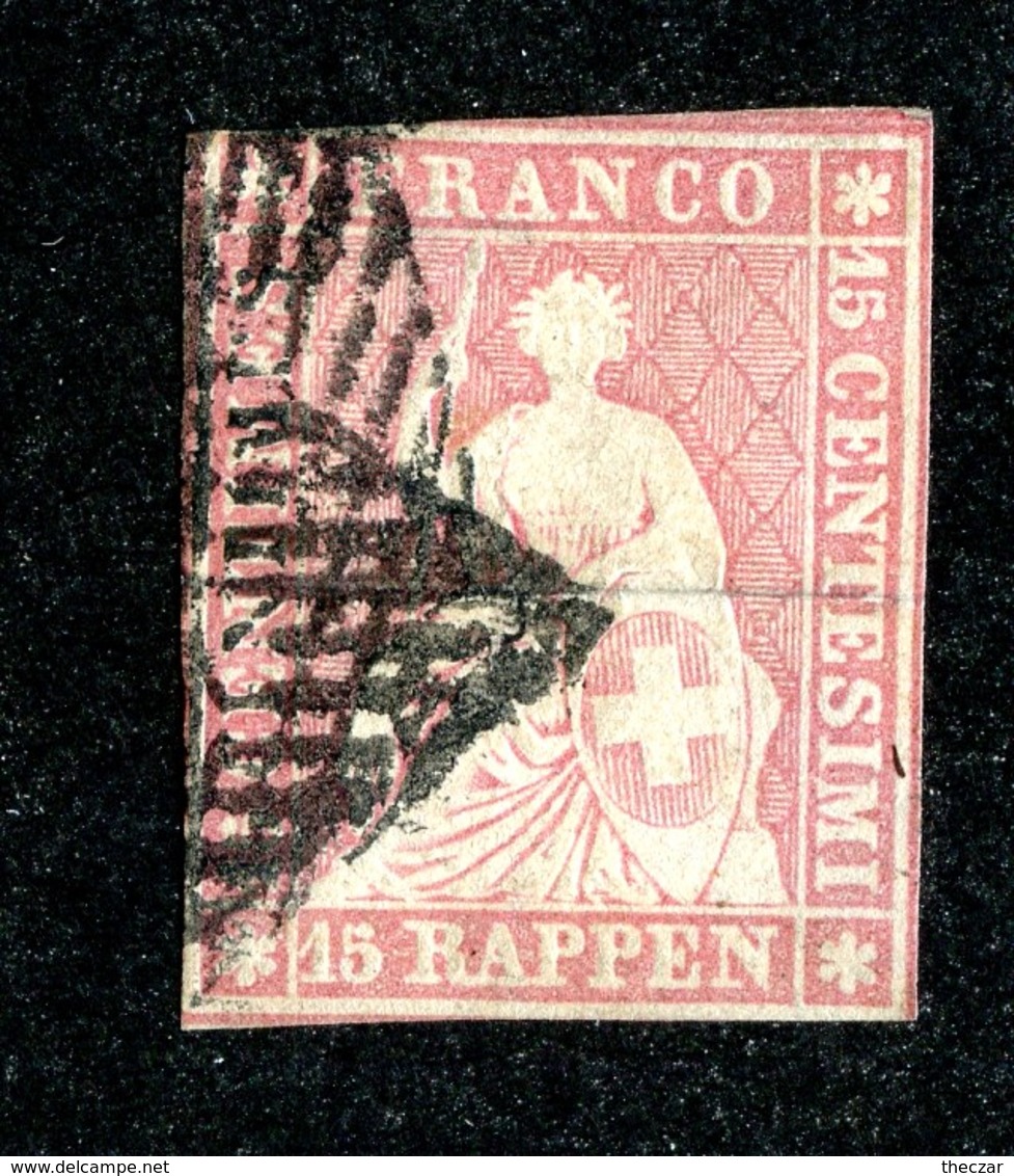 W6777  Swiss 1854  Scott #17 (o) SCV $175. 2+ Margins 15% Cat.- Offers Welcome - Used Stamps