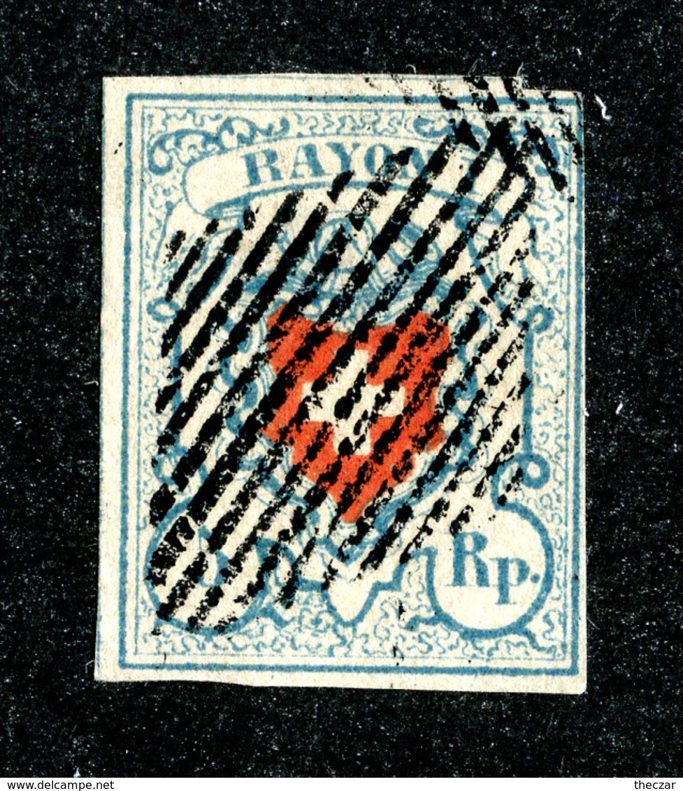 W6780  Swiss 1851  Scott #10 (o) SCV $125. 4 Margins Excellent - Offers Welcome - 1843-1852 Federale & Kantonnale Postzegels