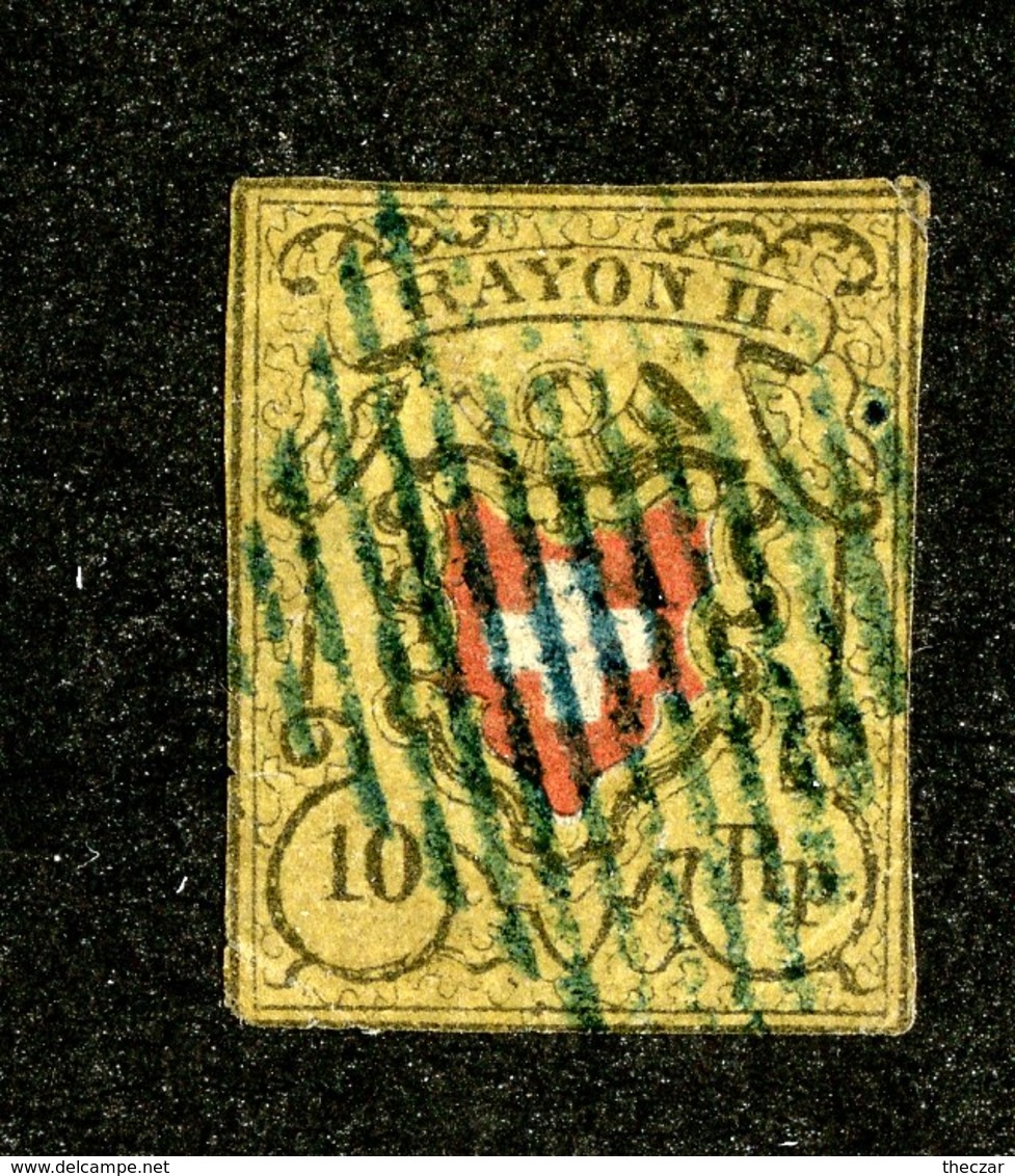W6782  Swiss 1851  Scott #10 (o) SCV $125. 4 Margins Blue Cancel - Offers Welcome - 1843-1852 Federale & Kantonnale Postzegels