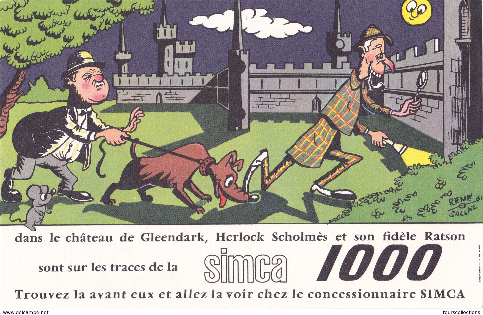 BUVARD AUTOMOBILE SIMCA 1000 En 1961 - Détective Chien Dréssé - Souris - Illustrateur René Sallaz - Auto's