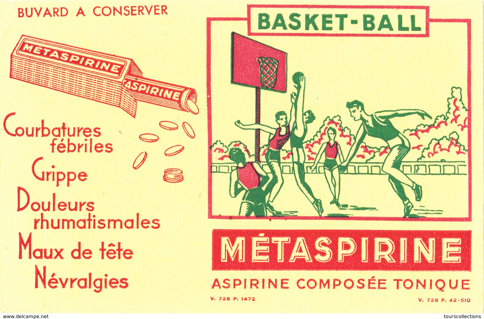 BUVARD BASKET BALL - Aspirine Métaspirine Composée Tonique - Sports