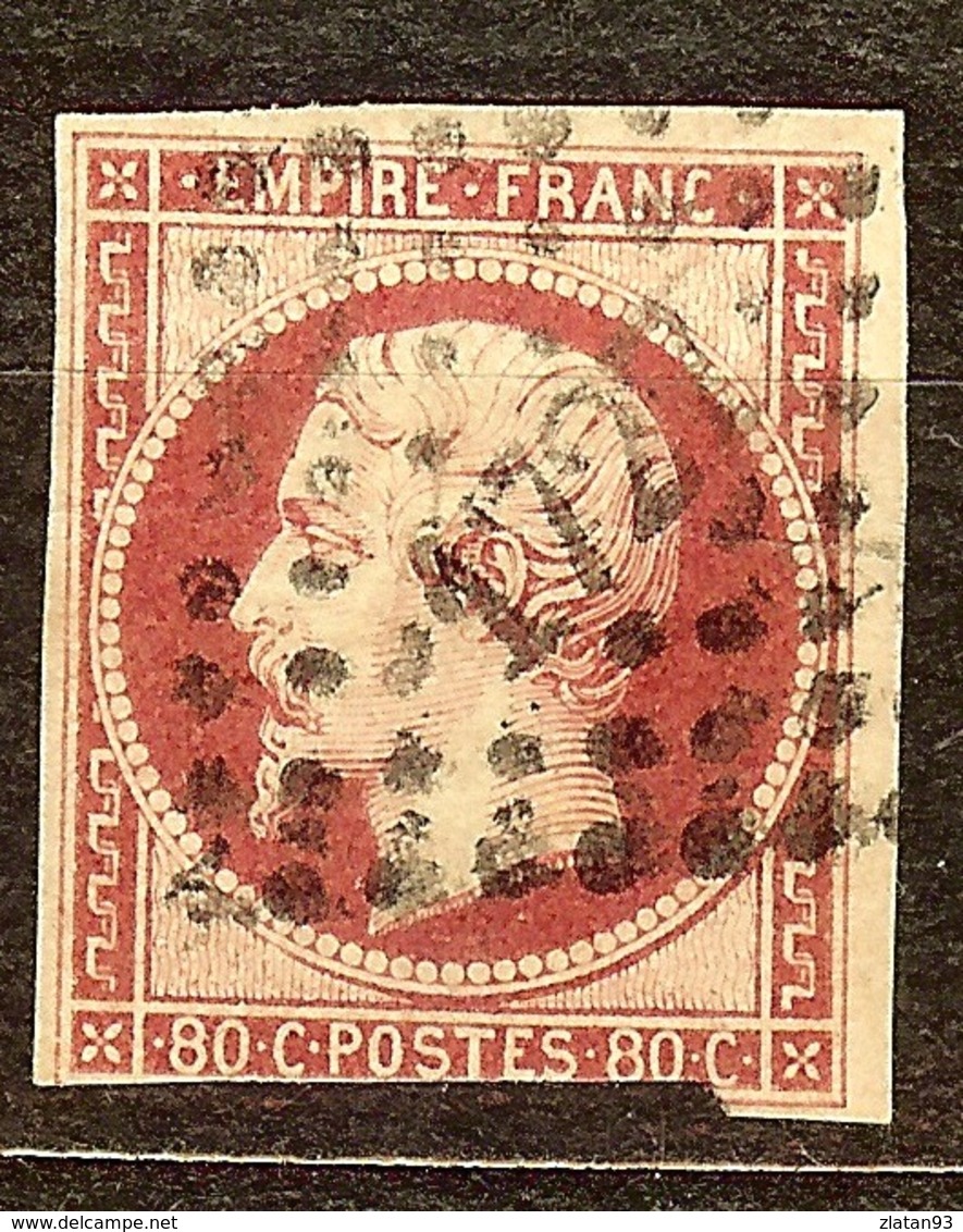 BON NAPOLEON N°17 Ba 80c Rose Vif Oblitéré Losange PC 1727 LILLE Cote 100 Euro PAS D'AMINCI - 1853-1860 Napoléon III