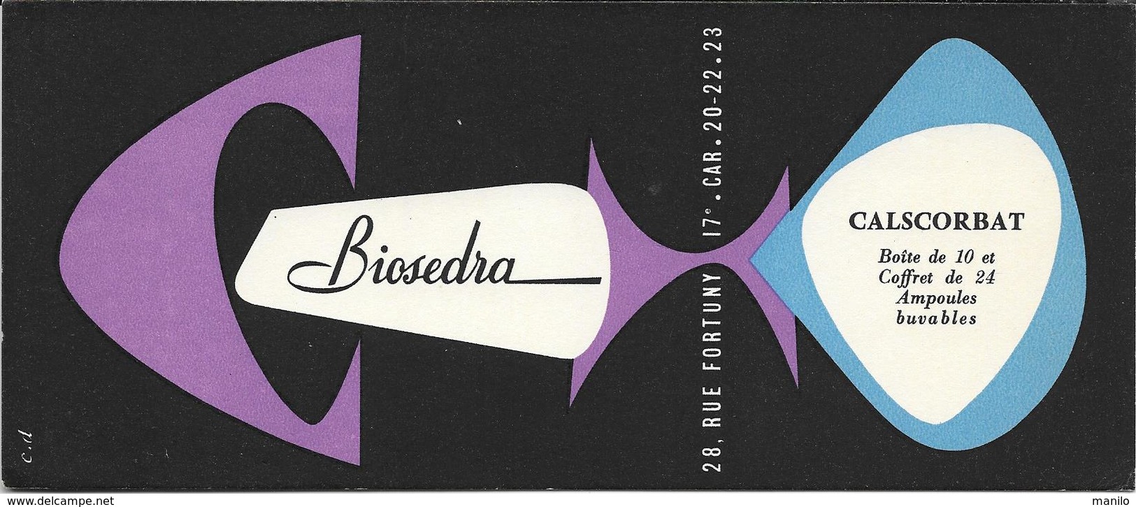 Buvard Ancien Produit Pharmaceutique - LABORATOIRE BIOSEDRA Paris  - Violet Et Bleu -CALSCORBAT Illustré Par C.D. - Drogheria