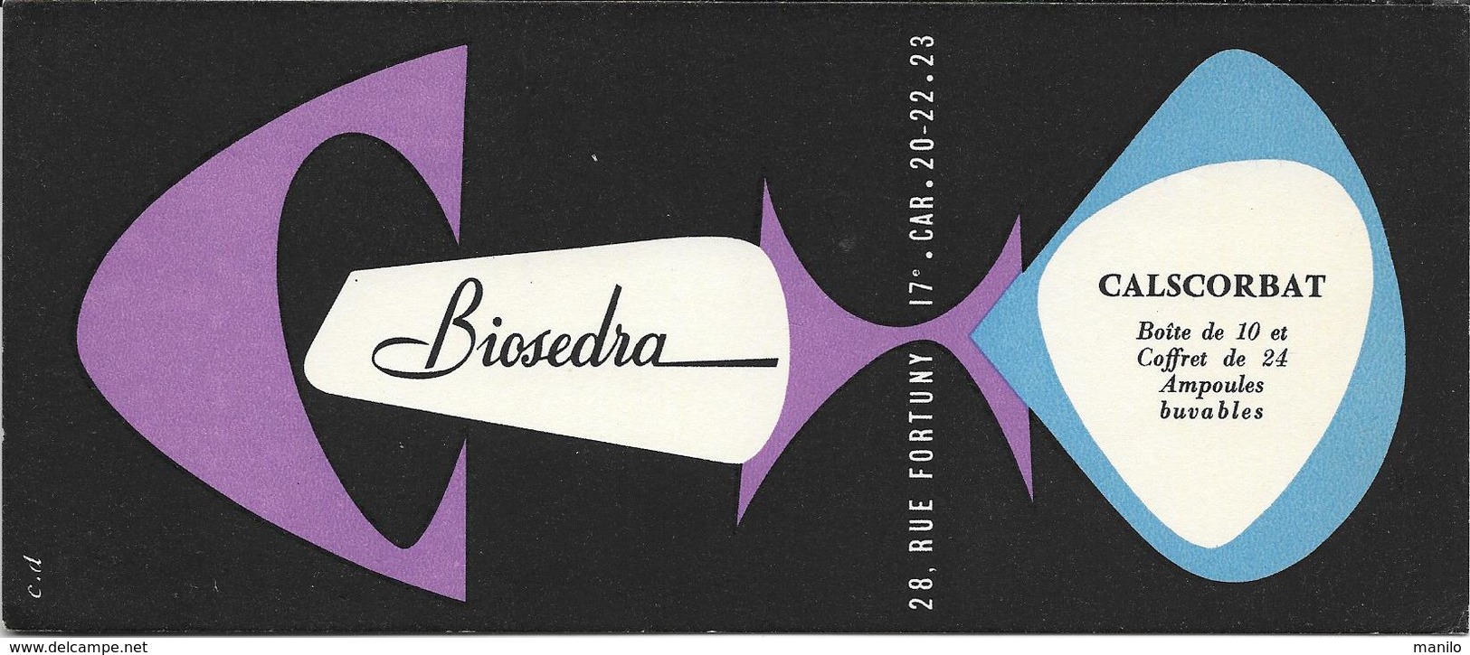 Buvard Ancien Produit Pharmaceutique - LABORATOIRE BIOSEDRA Paris  - Violet Et Bleu -CALSCORBAT Illustré Par C.D. - Drogisterij En Apotheek