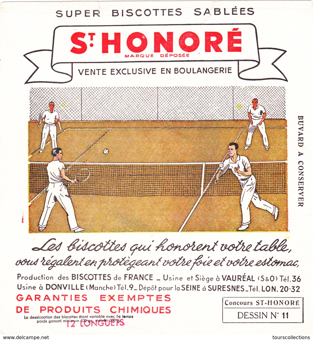 BUVARD TENNIS - Biscottes Sablées Saint Honoré (Vauréal (95) Et Donville (50)) Vente Exclusive En Boulangerie - Sports