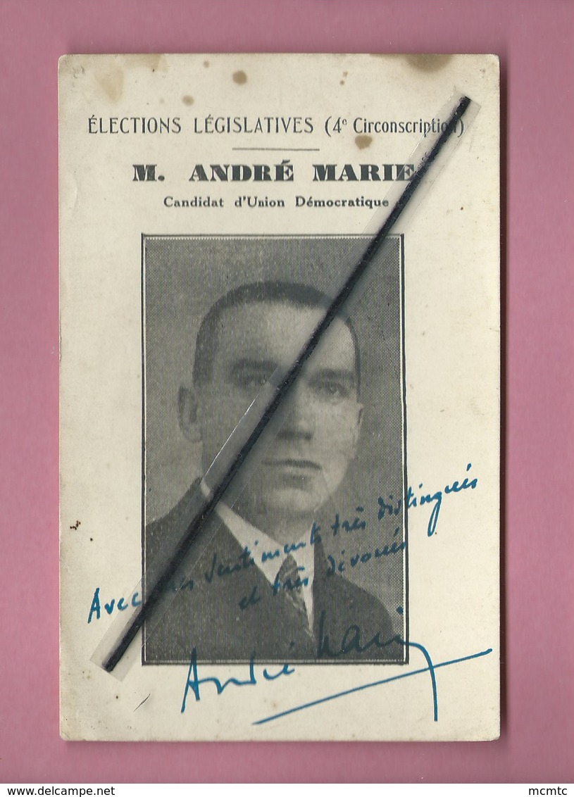 M. André Marie - Candidat D'Union Démocratique - Elections Législatives - (4e Circonscription )- Dédicace - Otros & Sin Clasificación