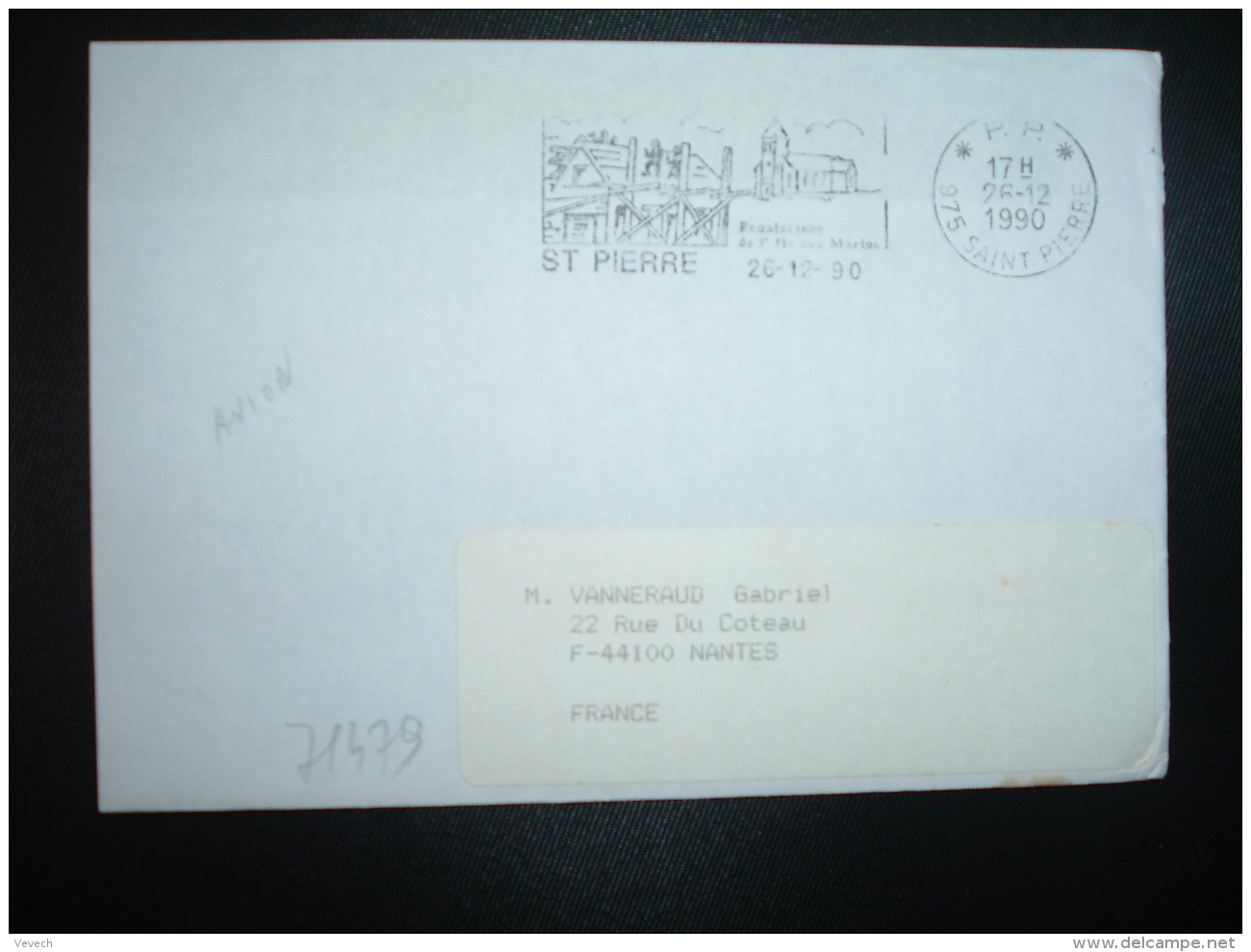 LETTRE PORT PAYE OBL.MEC.26-12 1990 PP 975 SAINT PIERRE - Cartas & Documentos