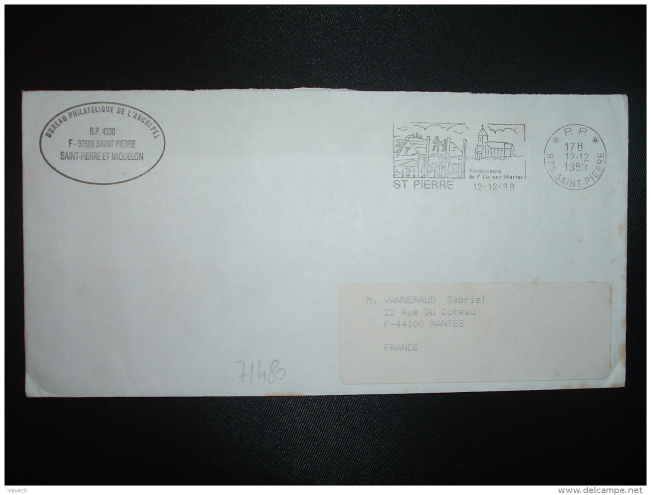 LETTRE PORT PAYE OBL.MEC.12-12 1989 PP 975 SAINT PIERRE - Lettres & Documents