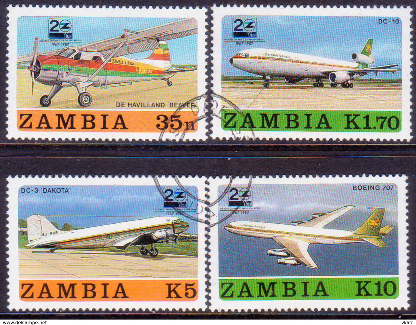 ZAMBIA 1987 SG #524-27 Compl.set Used Zambia Airways - Zambia (1965-...)