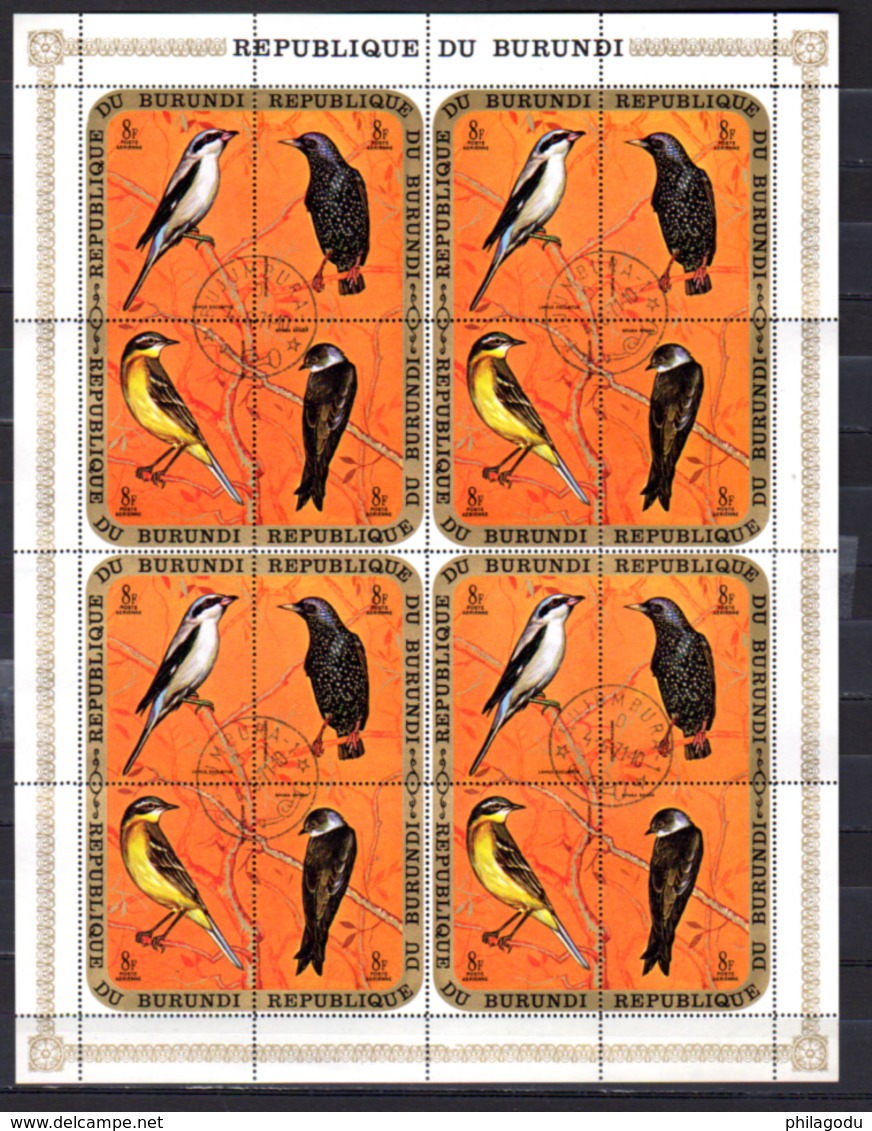 1970  Burundi, Oiseaux D’Afrique,  Pa 154 / 177 Ø En Bloc De 16 (feuillet Complet) - Oblitérés