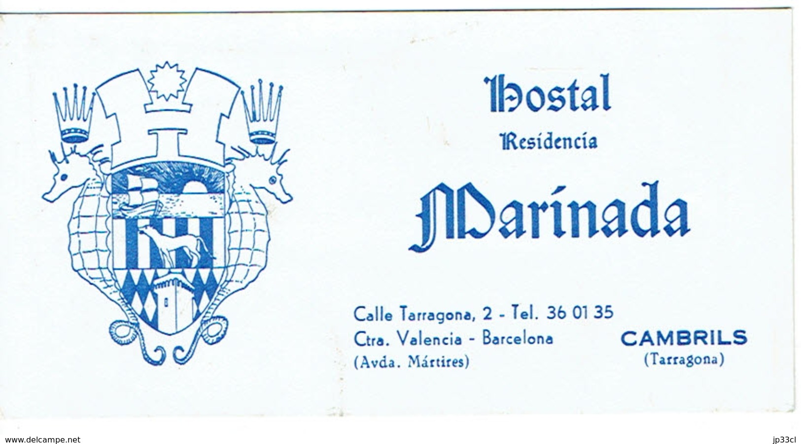 Carte De Visite Hostal Residencia Maribada, Calle Tarragona, Cambrils (vers 1970) - Visitenkarten