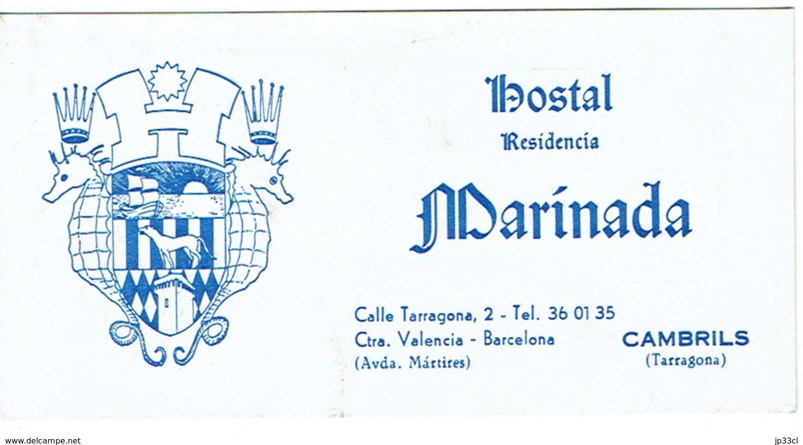 Carte De Visite Hostal Residencia Maribada, Calle Tarragona, Cambrils (vers 1970) - Visitekaartjes