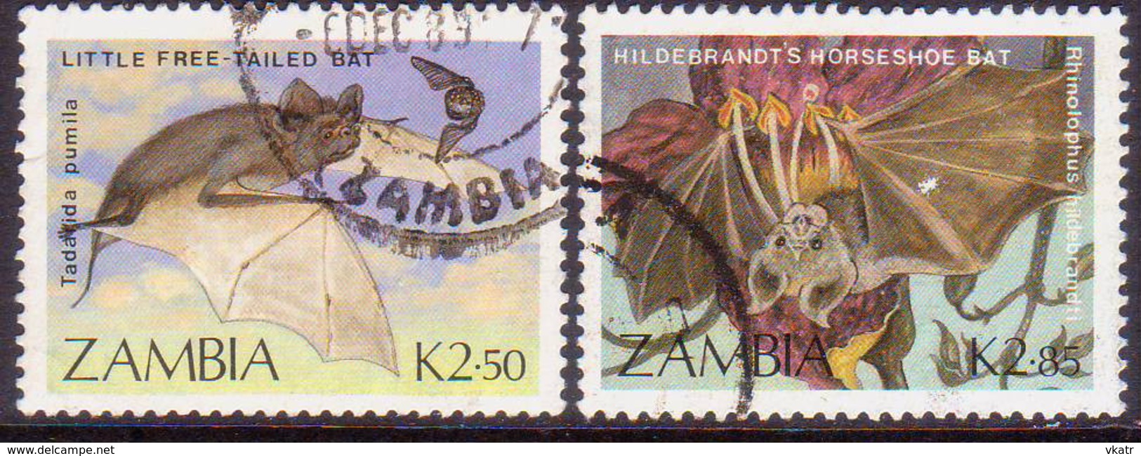 ZAMBIA 1989 SG #572-73 Part Set Used 2 Stamps Of 4 Bats - Zambia (1965-...)