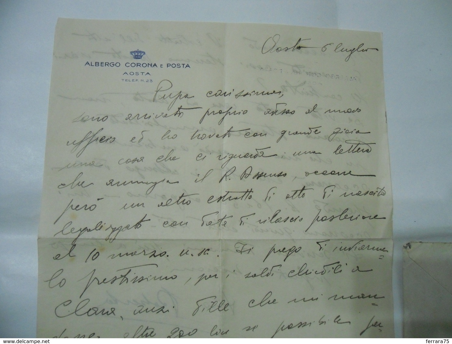 AOSTA:BUSTA+LETTERA ALBERGO CORONA  E POSTA SAINT VINCENT 1939. - Documents Historiques