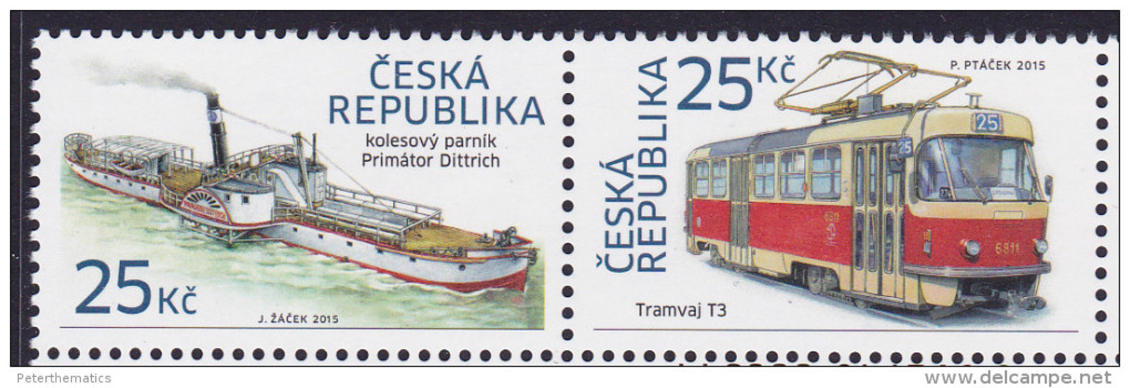 CZECH REPUBLIC, 2015, MNH, SHIPS, STEAMBOATS, TRAMS, 2v - Barche