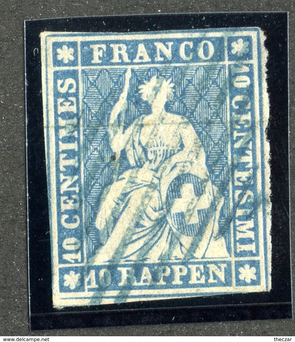 W6804  Swiss 1854  Scott #16 (o) SCV $80. Almost 4 Margins - Offers Welcome - Used Stamps