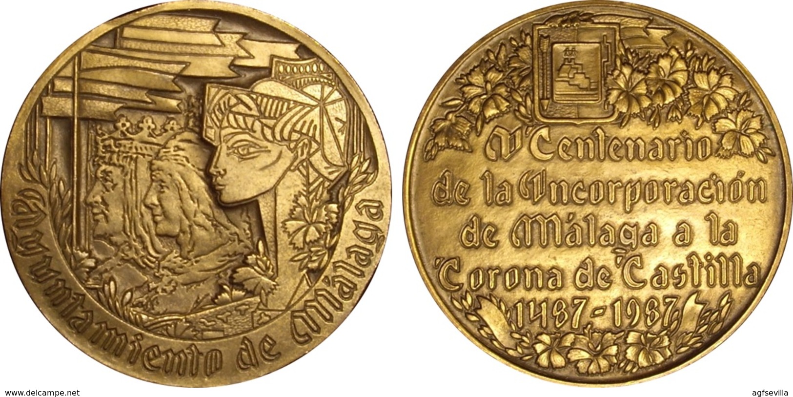 ESPAÑA. MEDALLA V CENTENARIO RECONQUISTA DE MÁLAGA. 1.987. BRONCE. ESPAGNE. SPAIN MEDAL - Firma's