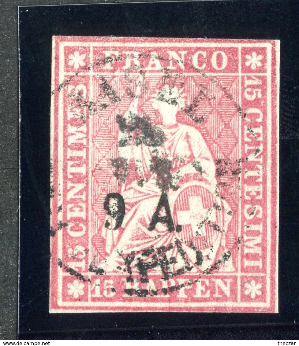 W6809  Swiss 1854  Scott #16 (o) SCV $65. 4 Margins Very Good- Offers Welcome - Used Stamps