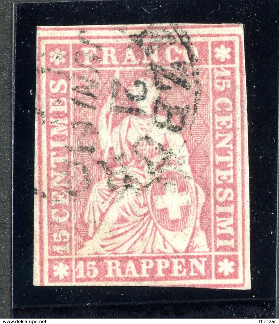 W6813  Swiss 1854  Scott #16 (o) SCV $72. Pale Rose- Almost 4 Margins - Offers Welcome - Used Stamps