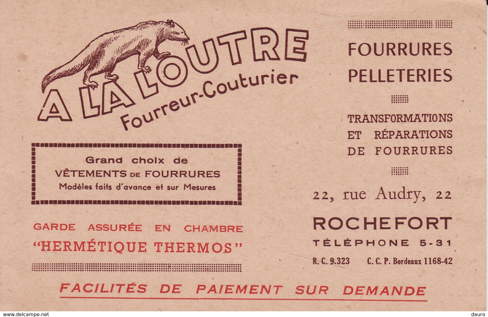 Rochefort A La Loutre Rue Audry CB5 - Visiting Cards