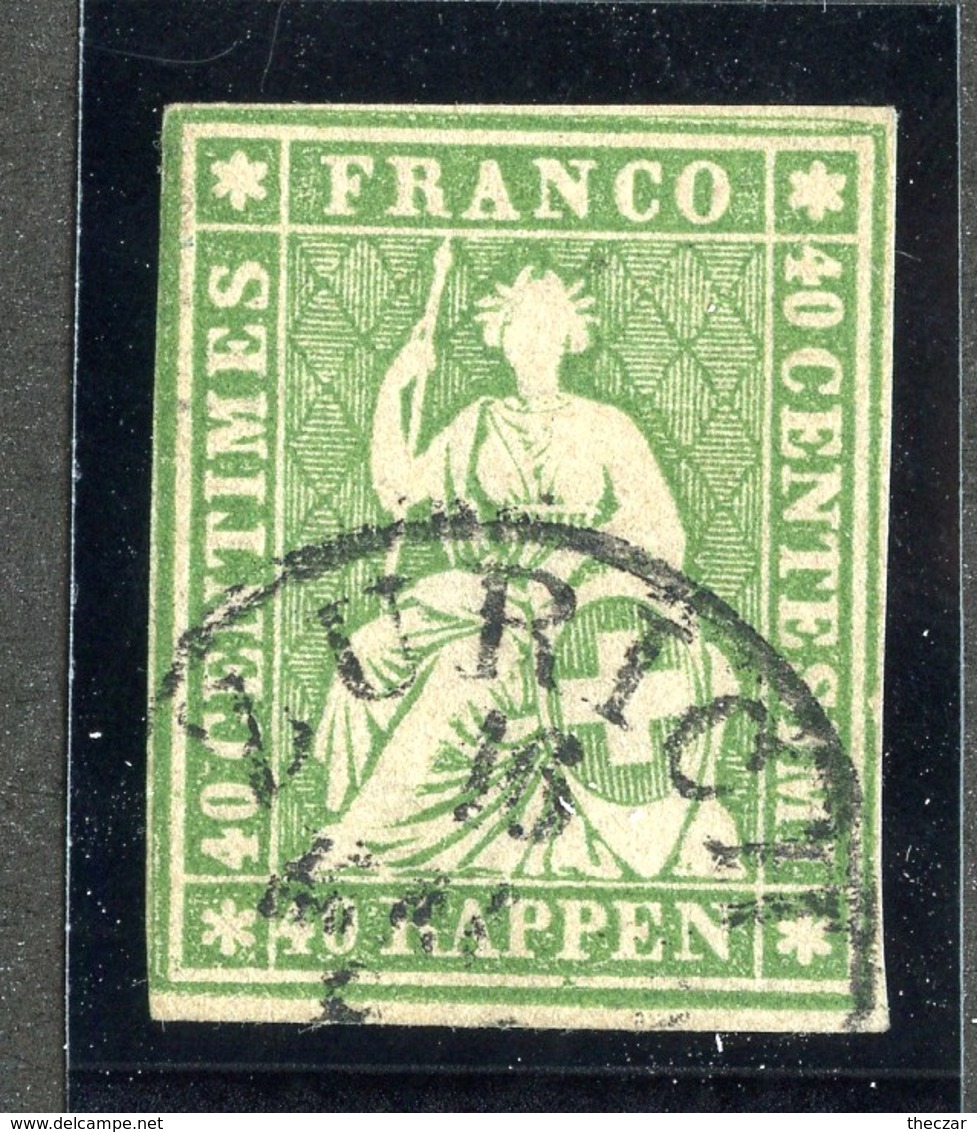 W6821  Swiss 1858  Scott #40 (o) SCV $100. - 4 Margins Very Good- Offers Welcome - Used Stamps