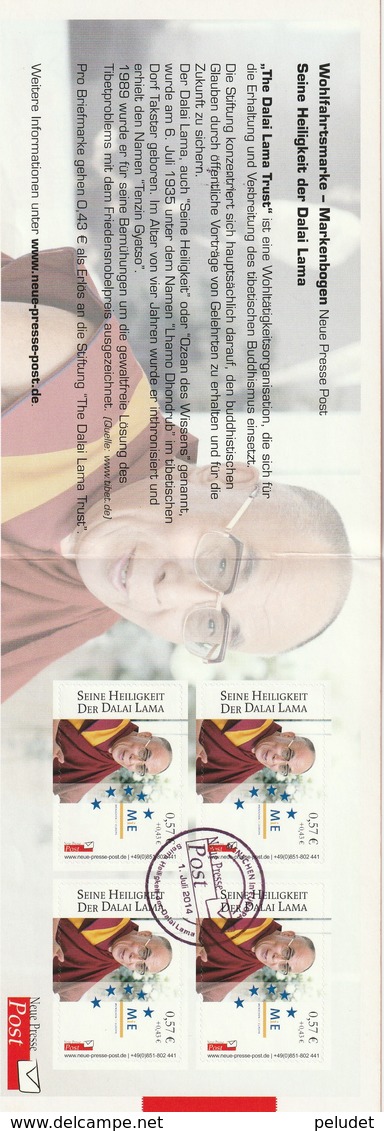 Carnet Booklet - Dalai Lama - Neue Presse Post - 2014 - Canceled - Privées & Locales
