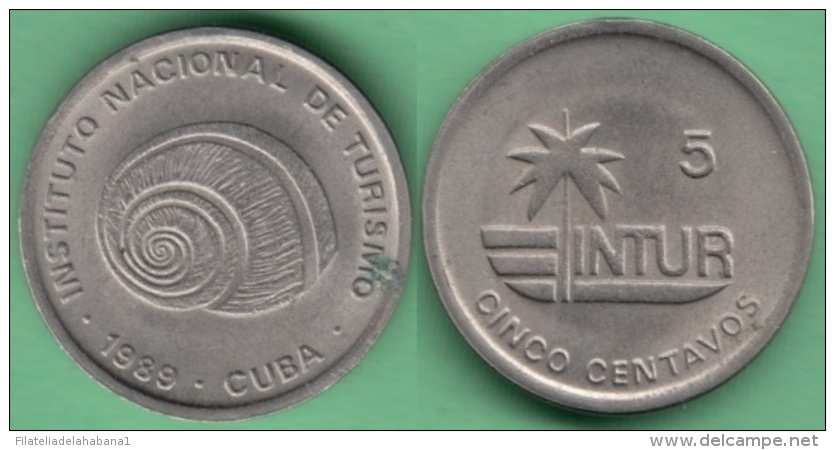 1989-MN-150 CUBA INTUR TOKEN 5c 1989 POLIMITA SNAIL XF. - Cuba