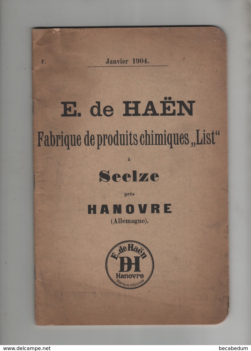 Catalogue Tarifs DH De Haen Fabrique Produits Chimiques List Seelze Hanovre 1904 - Non Classés