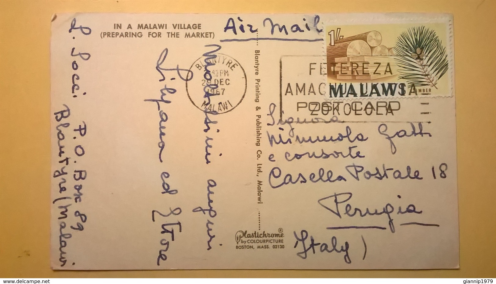 CARTOLINA POSTCARD VIAGGIATA 1967 MALAWI - PERUGIA AFFRANCATURA MOTIVI LOCALI 1964 - Malawi