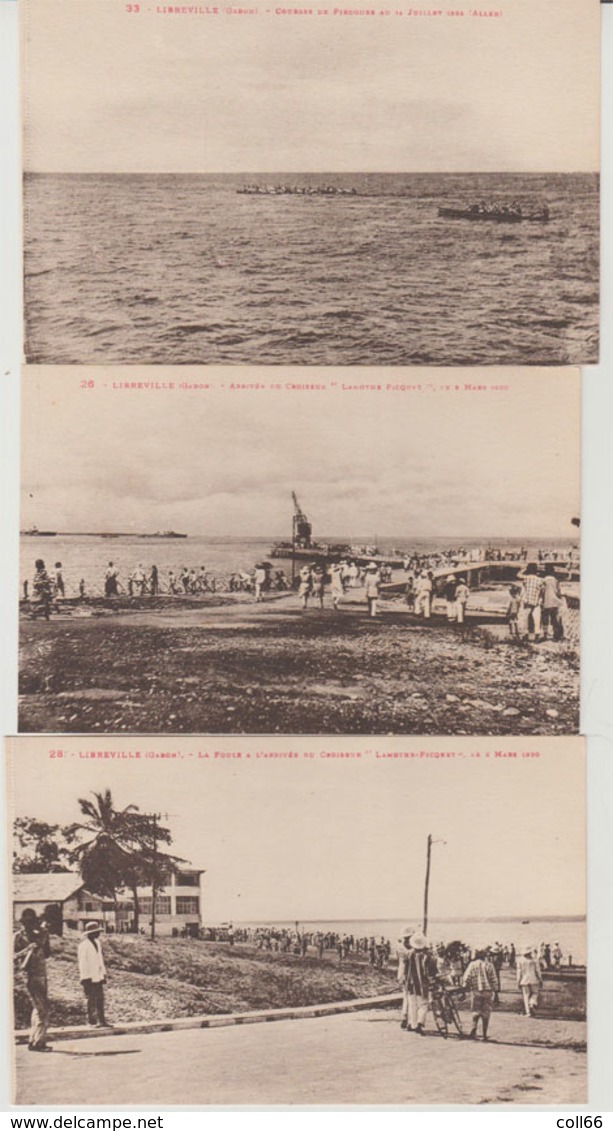 Gabon  Libreville 1930 Lot De 9 Cartes Postales Arrivée Croiseur Lamothe Piquet Autres Dont TB Animée éditeur L.Handmann - Gabon