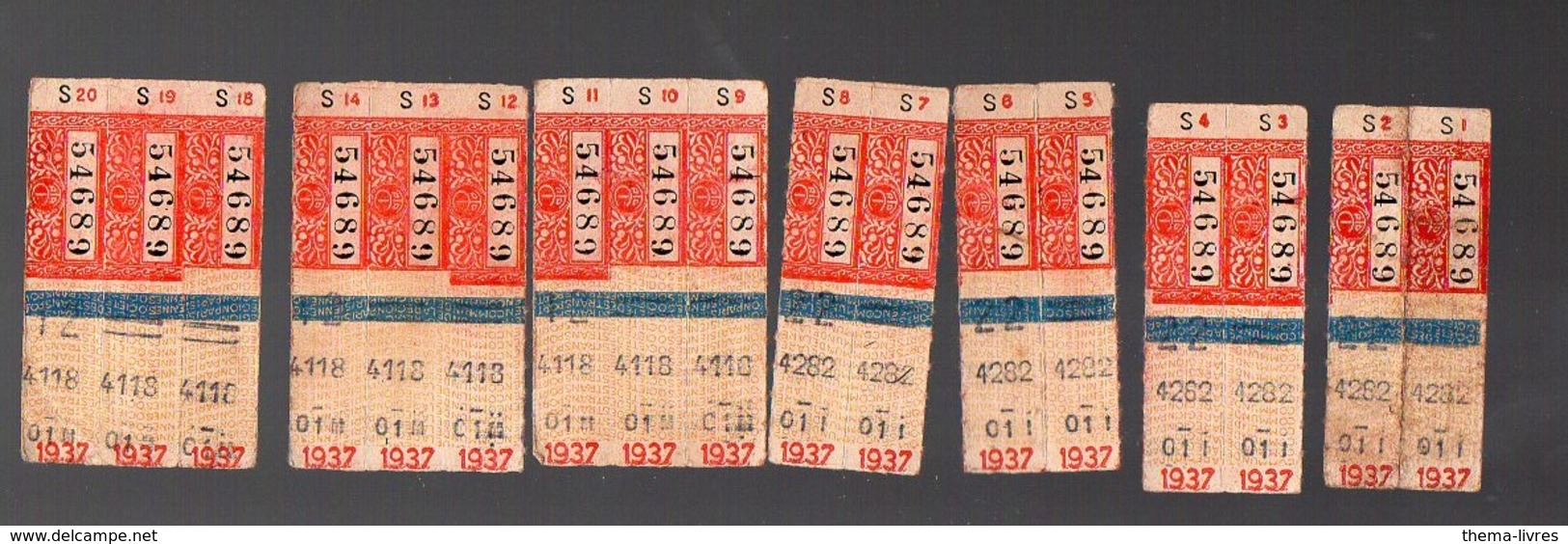 (Paris) Lot De 17 Tickets De Bus (carnet "S" ) 1937 Avec Pub GALERIE BARBES Au Verso  (PPP12590) - Europe