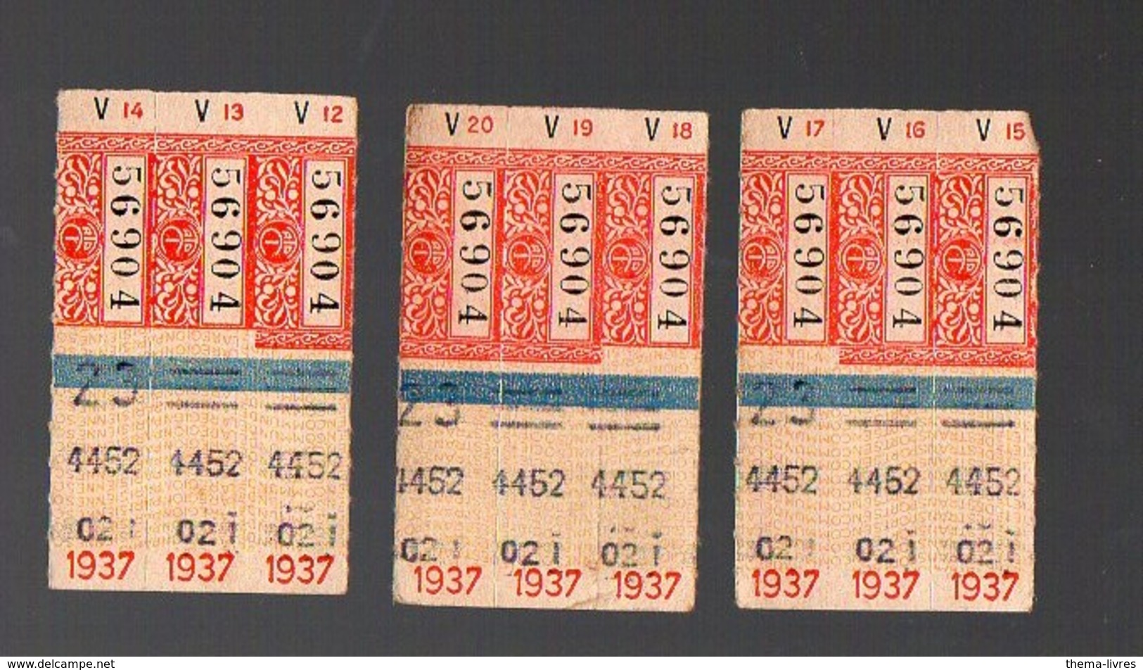 (Paris) Lot De 9 Tickets De Bus (carnet "V" ) 1937 Avec Pub GALERIE BARBES Au Verso  (PPP12591) - Europe