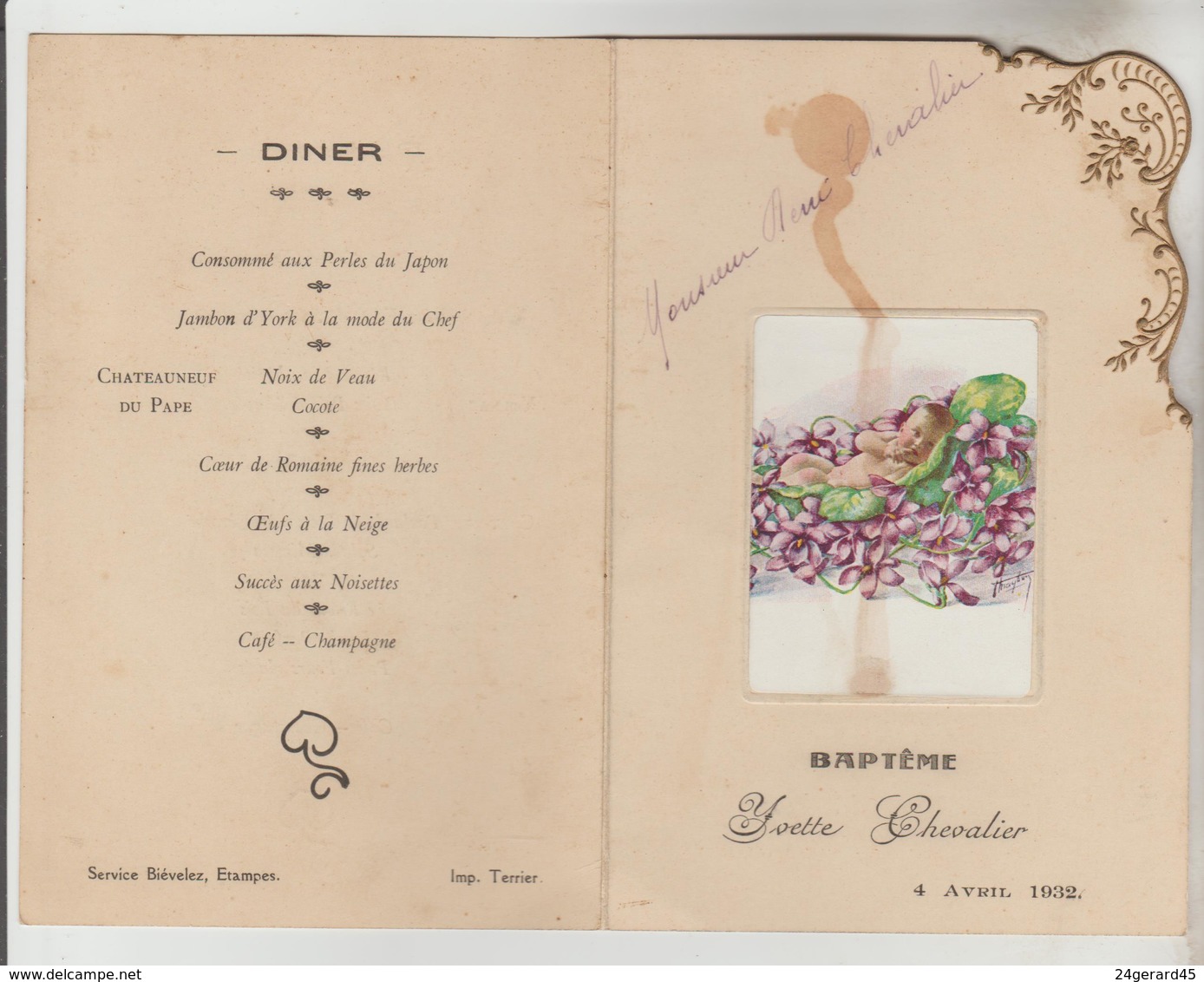 3 MENUS DOUBLE FEUILLET 1952, 1932, 1921 - Menus