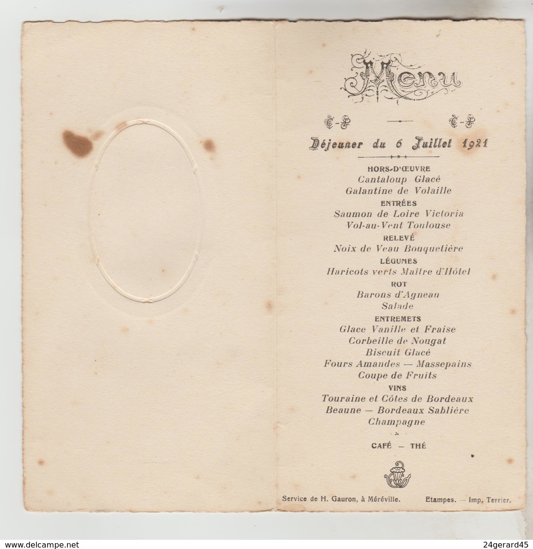 3 MENUS DOUBLE FEUILLET 1952, 1932, 1921 - Menus