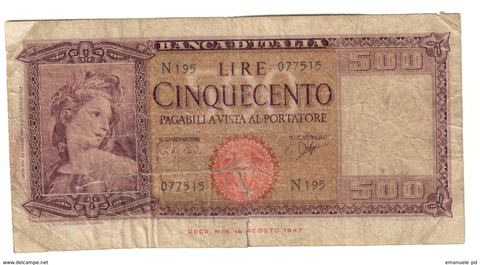 Italy 500 Lire 23/03/1961 - 500 Lire