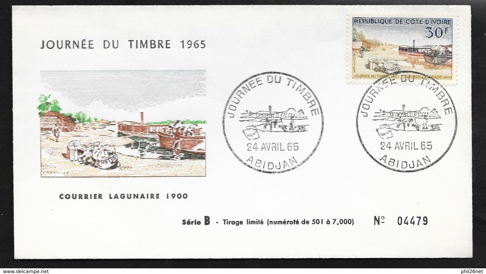 C. I. FDC Lettre Illustrée 1er Jour Abidjan Le 24/04/1965  Le N° 234 Journée Du  Timbre Courrier Lagunaire En 1900   TB - Ivoorkust (1960-...)