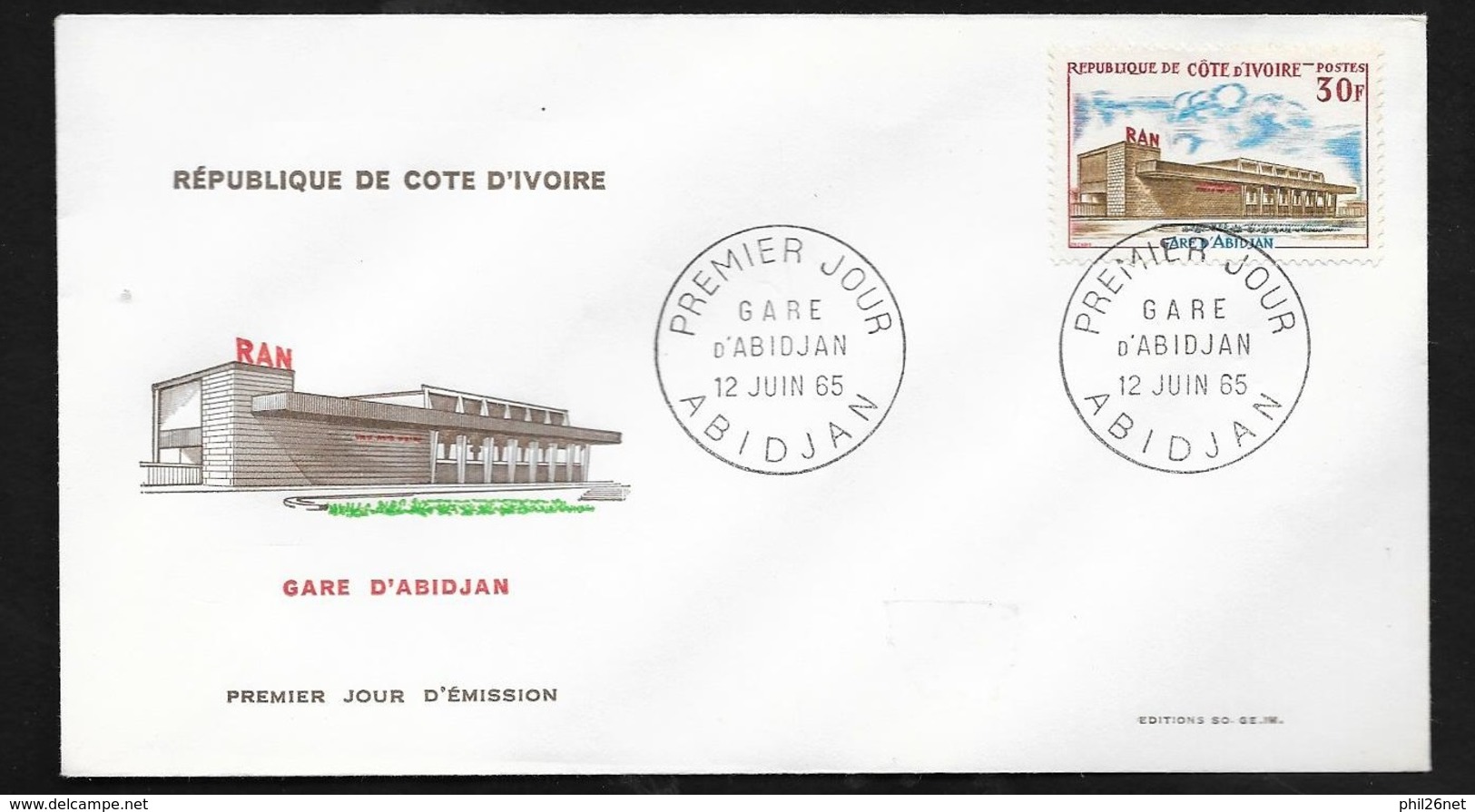 C. I. FDC Lettre Illustrée 1er Jour Abidjan Le 12/06/1965  Le N° 236 Gare D'Abidjan   TB - Côte D'Ivoire (1960-...)
